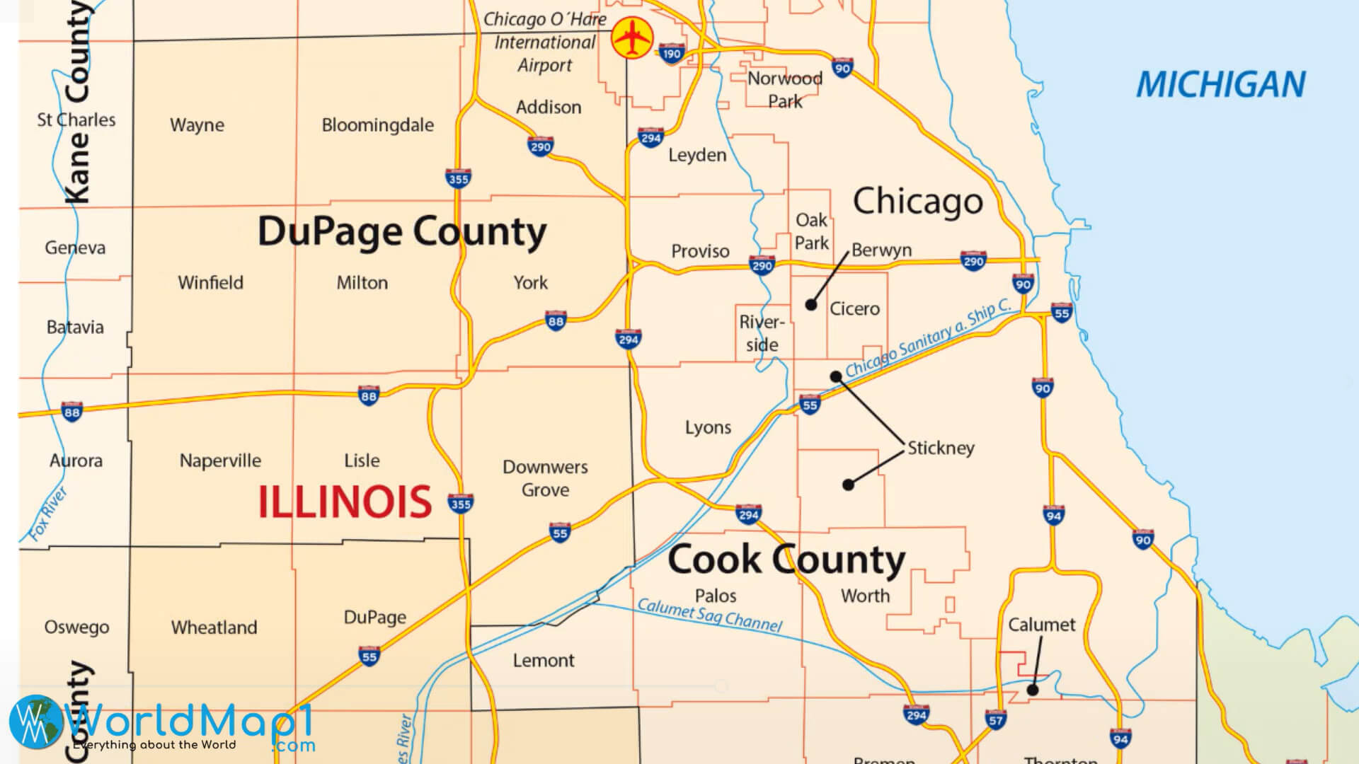 DuPage County Map with Chicago
